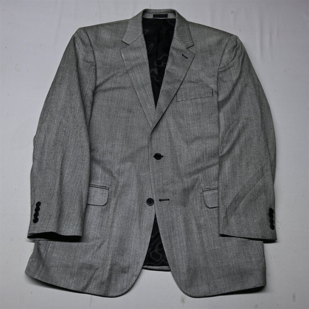 Andrew Fezza 44L Gray Herringbone 100% Silk Mens Blazer Sport Coat Jacket‎